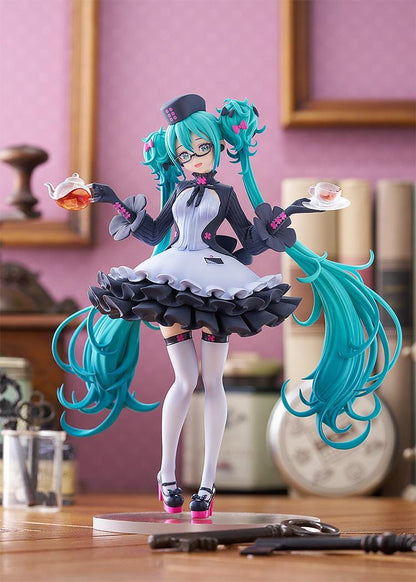 POP UP PARADE Hatsune Miku Glasses x Café Ver figure with glasses, teapot, teacup, and elegant café-themed outfit