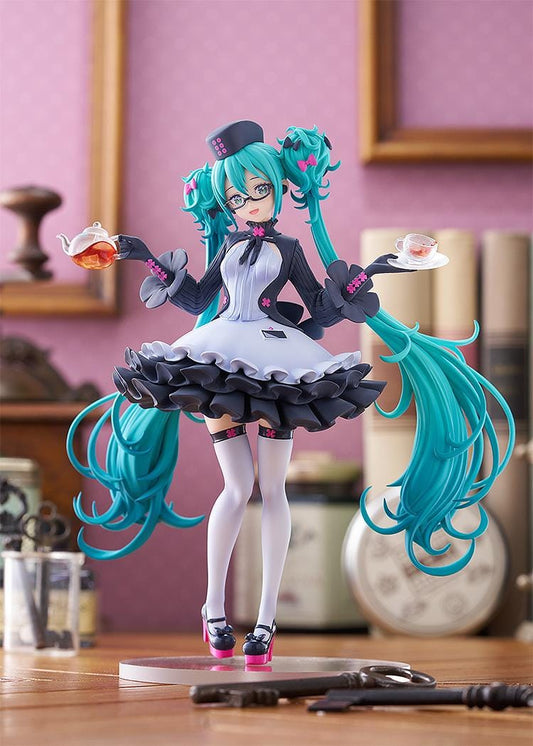 POP UP PARADE Hatsune Miku Glasses x Café Ver figure with glasses, teapot, teacup, and elegant café-themed outfit