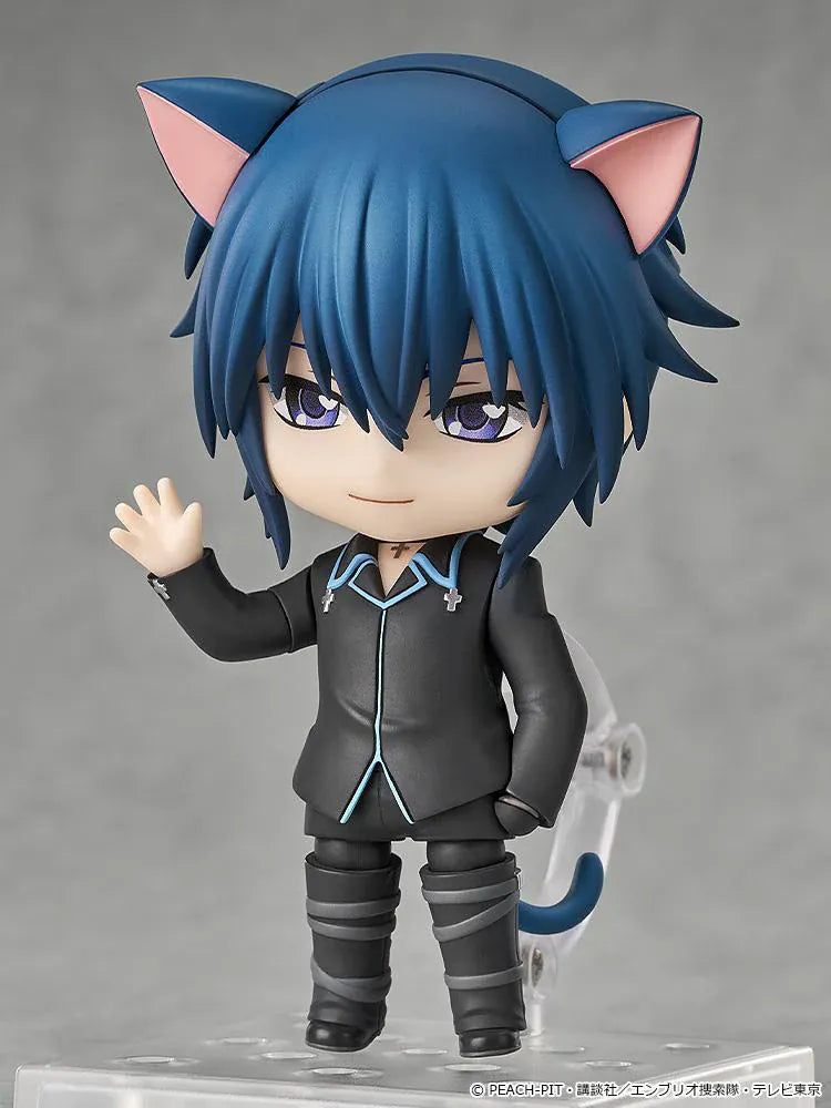 Shugo Chara Nendoroid Ikuto Tsukiyomi Figure featuring Ikuto in a chibi style with dark blue hair, black outfit, blue trim, and tall boots.