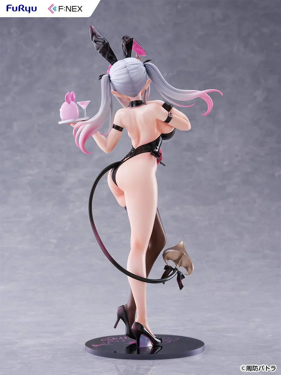 Suou Patra Bunny Ver 1/6 Scale Figure by FuRyu F:NEX wearing a black and pink bunny outfit with stockings, heels, bunny ears, and tail