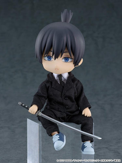 Chainsaw Man The Movie Reze Arc Nendoroid Doll Aki Hayakawa wearing a black suit and holding a sword with sheath