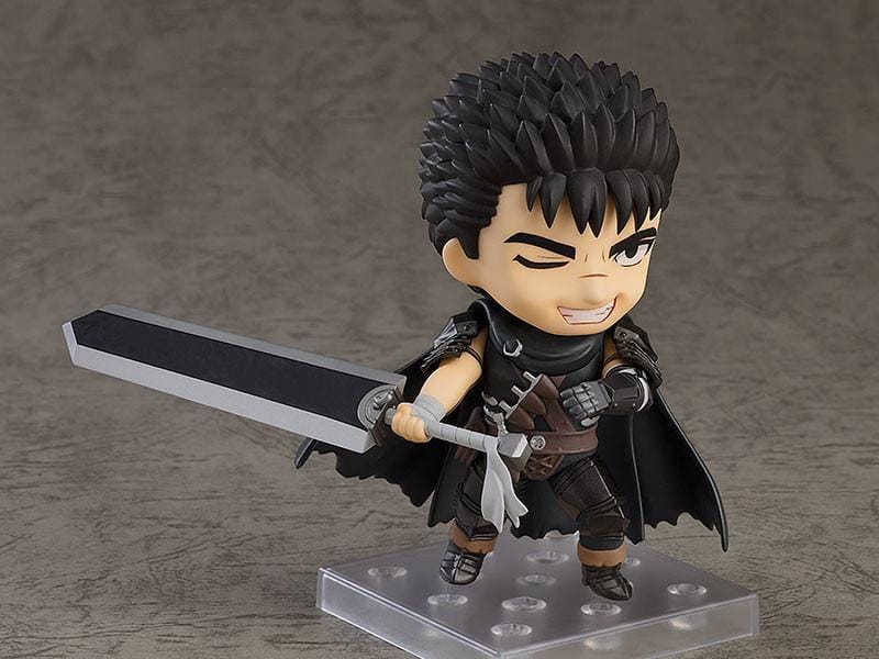 Berserk Nendoroid Guts Figure Rerelease featuring Guts with spiked black hair, armor, black cape, serious expression, and Dragon Slayer sword.