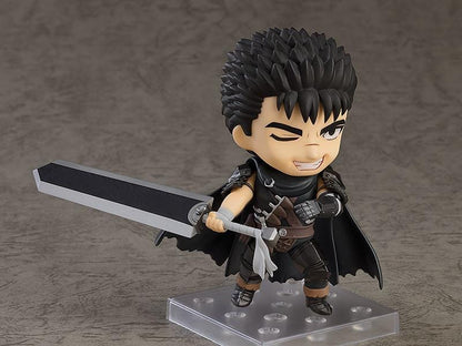 Berserk Nendoroid Guts Figure Rerelease featuring Guts with spiked black hair, armor, black cape, serious expression, and Dragon Slayer sword.