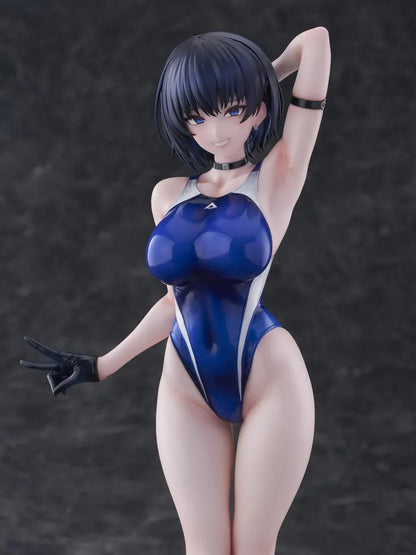 Sakura Aoba Umise 1/6 Scale Figure featuring Aoba Umise with short dark hair, blue eyes, glossy navy outfit, matching legwear, glove accents, and clear display base.