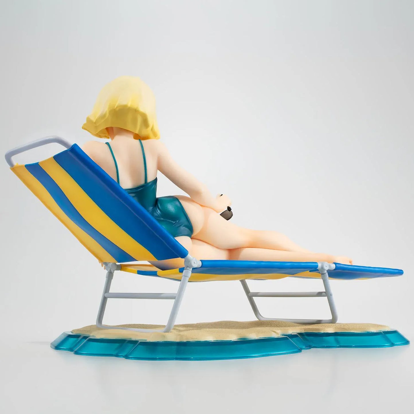 Mobile Suit Gundam Gundam Girls Generation Sayla Mass Break Time Reissue featuring Sayla lounging on a beach chair with teal swimsuit, sunglasses, and beach-themed display base.