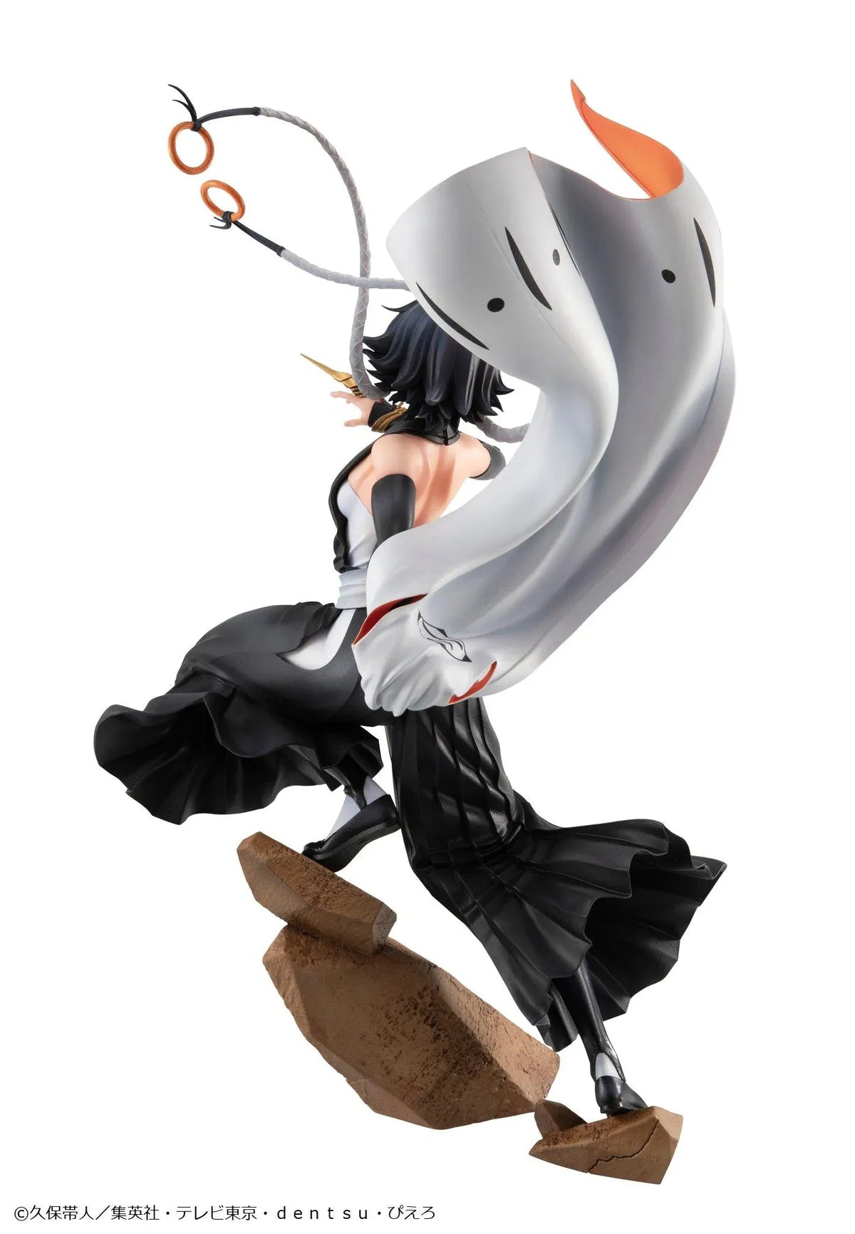 Bleach Gals Series Sui-Feng rerelease figure in a dynamic combat pose with her arm-mounted weapon, flowing uniform, and rocky base.