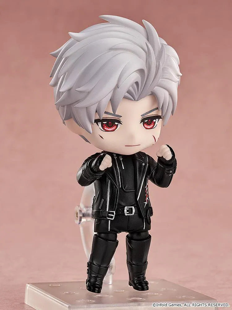 Love and Deepspace Nendoroid Sylus Figure with silver hair, red eyes, and black outfit