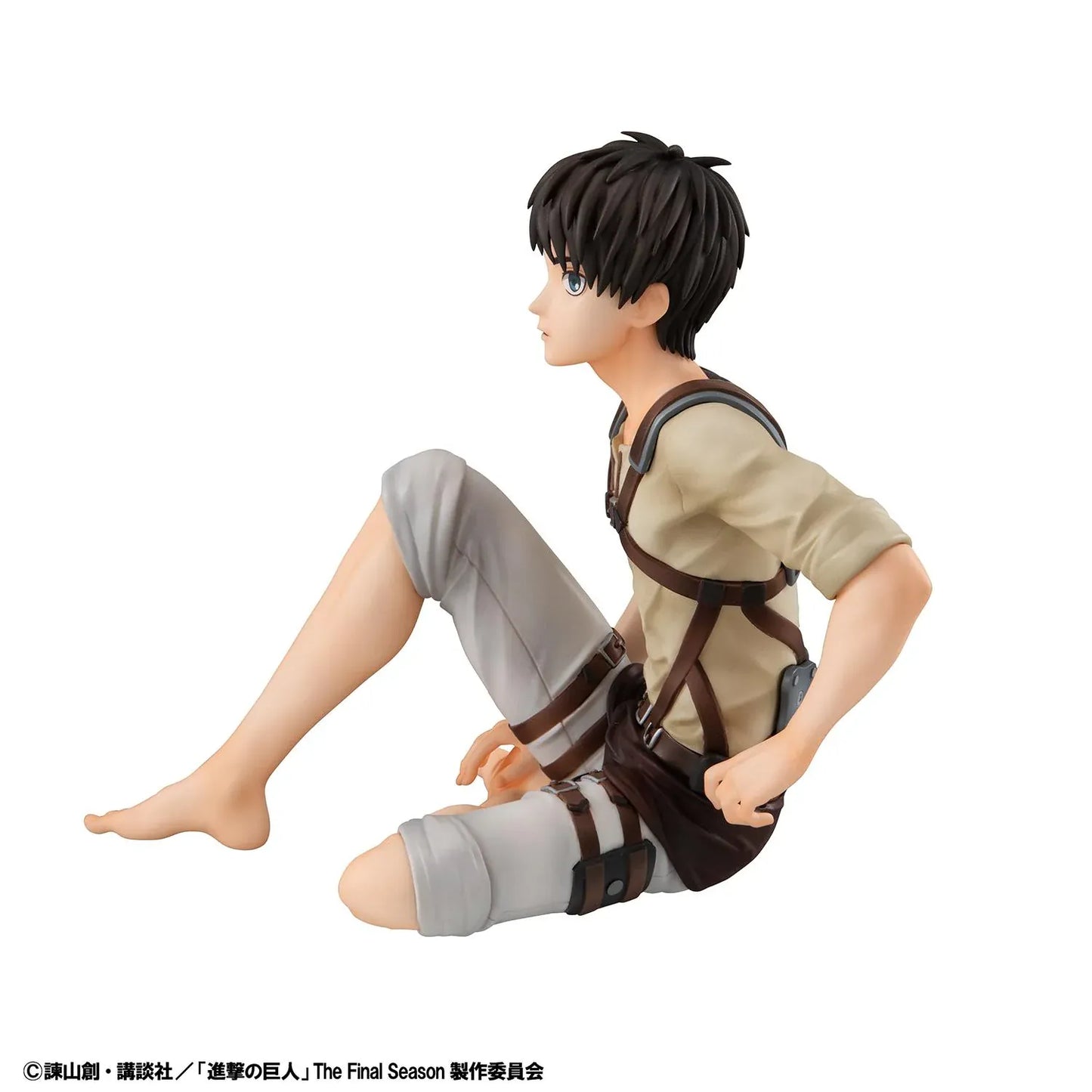 Attack on Titan G.E.M. Series Eren Tenohira Figure seated with short black hair, harness outfit, and focused expression