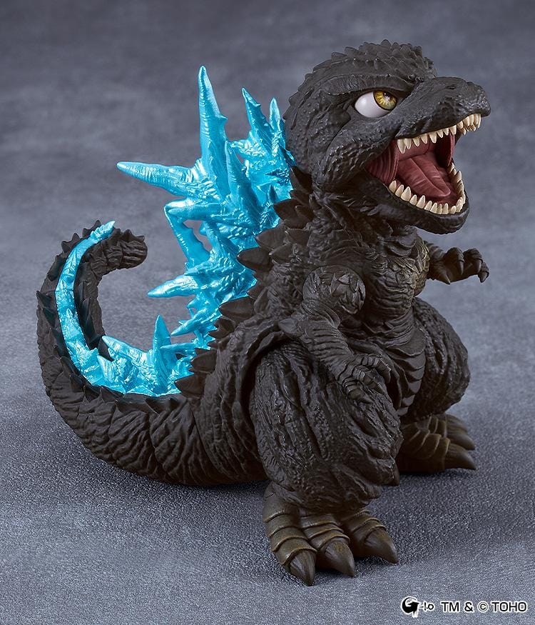 Godzilla Minus One Nendoroid Godzilla Figure 2023 featuring Godzilla in a chibi-style design with rugged scales, sharp dorsal plates, claws, open mouth, and long tail.