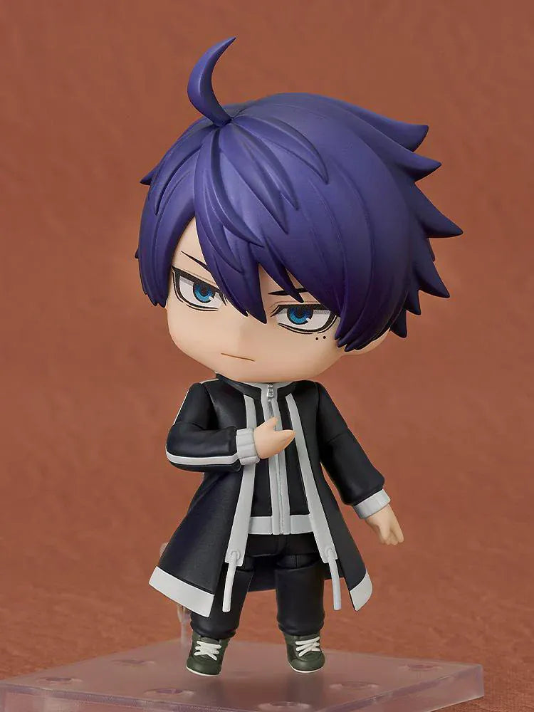 Nendoroid figure of Shiki Ichinose from Tougen Anki with indigo hair, crossed arms, and a long black coat.