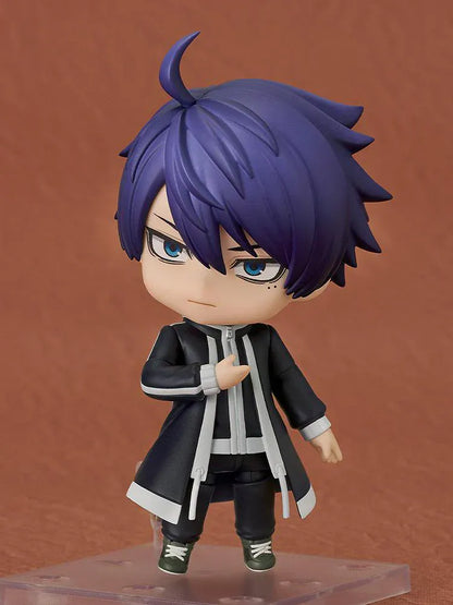 Nendoroid figure of Shiki Ichinose from Tougen Anki with indigo hair, crossed arms, and a long black coat.