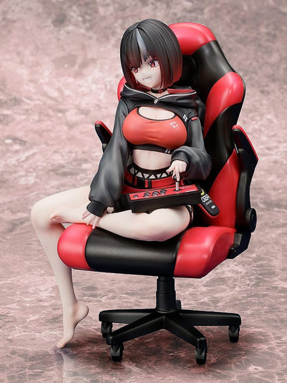 Zashiki Warashi-chan 1/7 scale figure sitting in red and black gaming chair holding a joystick