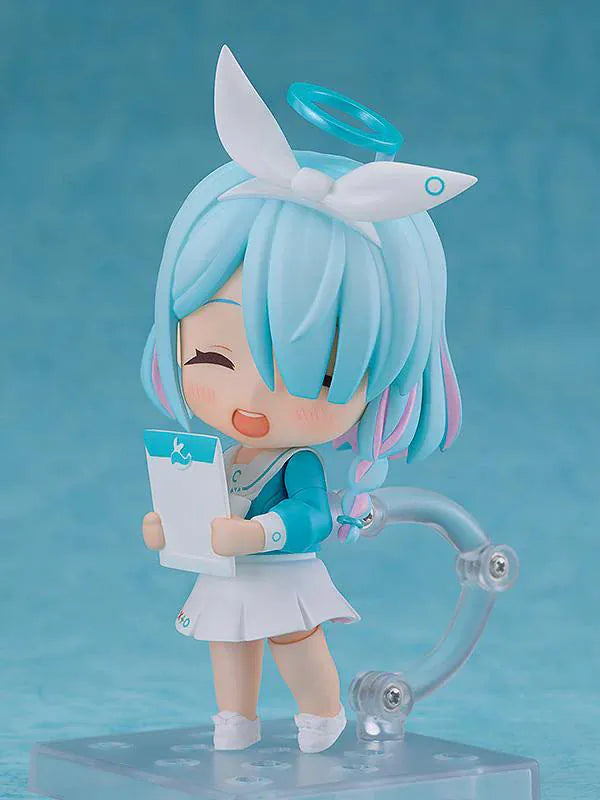 Blue Archive Nendoroid No.2245 Arona re-run chibi figure with pastel blue hair, halo, and sailor outfit holding staff