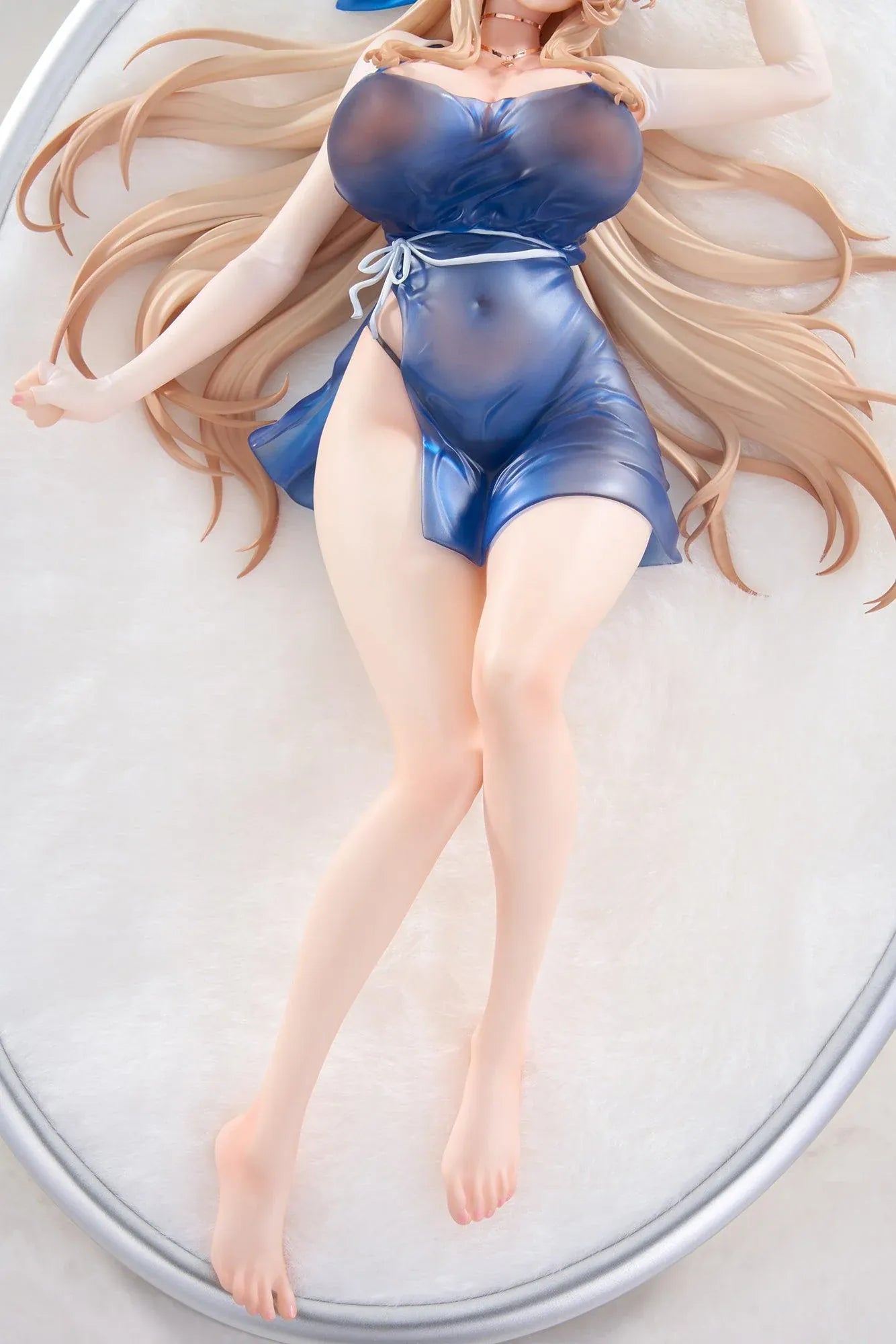 Brown Dust 2 Wilhelmina Water Park Queen 1/7 scale figure with bonus featuring Wilhelmina reclining on a cushion base in a translucent blue swimsuit with flowing blonde hair