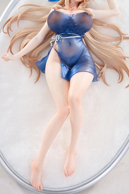 Brown Dust 2 Wilhelmina Water Park Queen 1/7 scale figure with bonus featuring Wilhelmina reclining on a cushion base in a translucent blue swimsuit with flowing blonde hair
