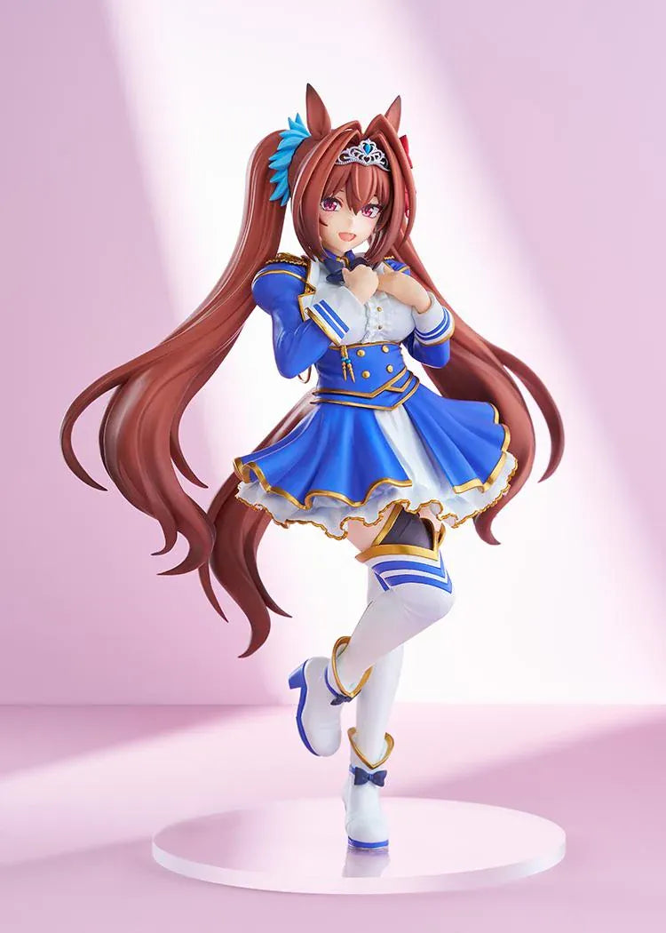 Umamusume Pretty Derby POP UP PARADE Daiwa Scarlet L Size Figure in blue and white racing outfit