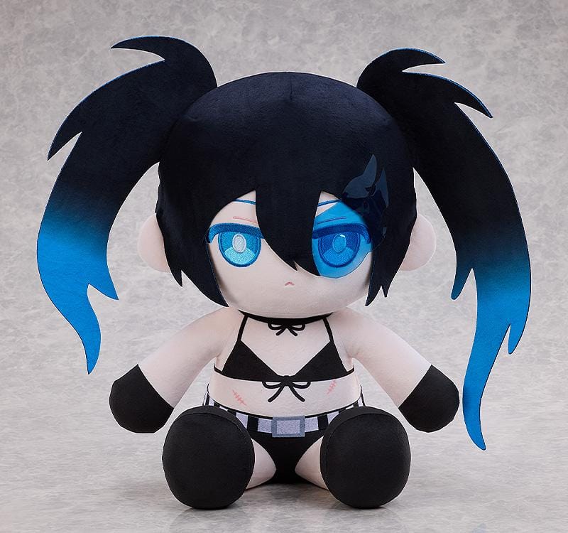 Black Rock Shooter Punipuni Big Plushie featuring a soft chibi-style seated plush design with black twin tails, blue eyes, and dark character-inspired outfit details.