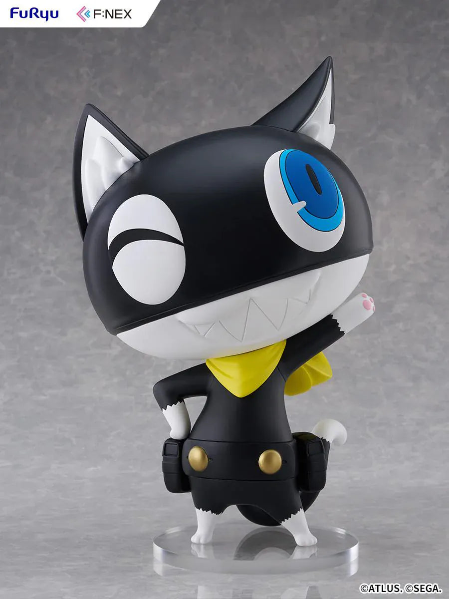 Persona 5 Royal F:Nex Morgana Big Soft Vinyl Figure with black cat design, blue eyes, yellow scarf, and waving pose