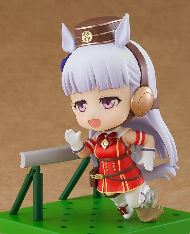 Umamusume Pretty Derby Nendoroid Gold Ship figure wearing her signature red and white outfit with horse ears, tail, and headgear