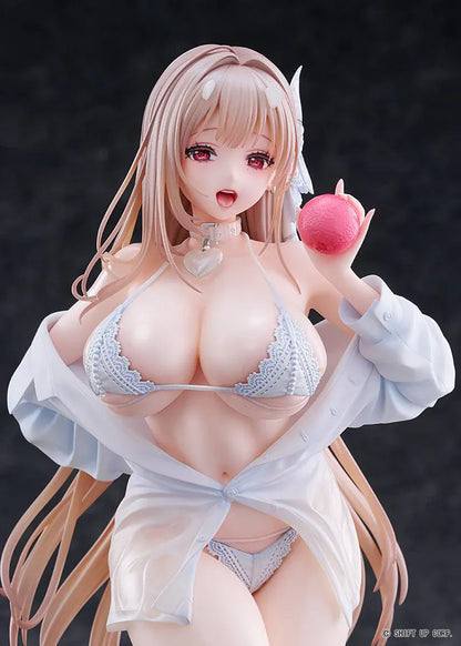 GODDESS OF VICTORY NIKKE Viper Shine of Love 1/7 Scale Figure with long hair, white beachwear-inspired outfit, apple accessory, and beach display base
