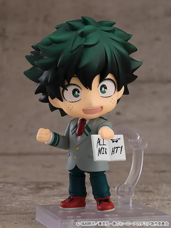 My Hero Academia Nendoroid Izuku Midoriya U.A. School Uniform Ver. Figure Rerelease with green hair, backpack straps, school uniform, and red shoes