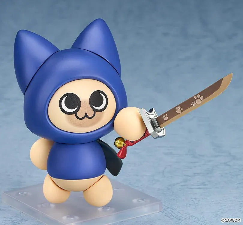 Monster Hunter Nendoroid Palico Layered Armor Kit T. Ver. figure wearing blue cat-themed armor