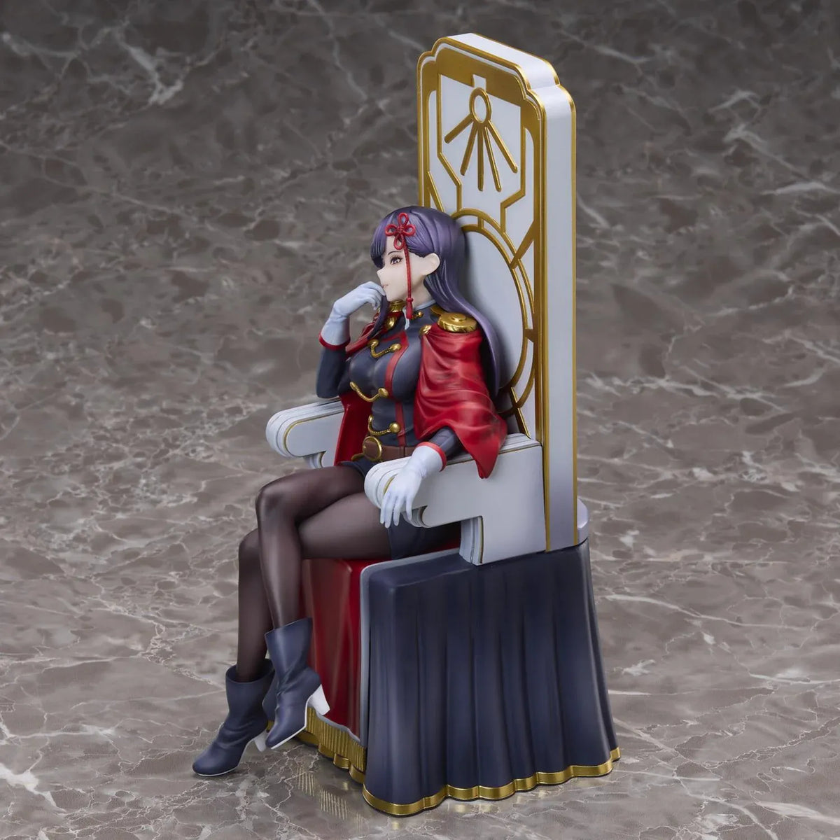 Chained Soldier Ren Yamashiro 1/6 scale figure sitting confidently on an ornate gold and white throne