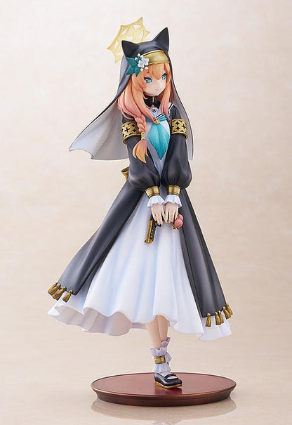 Blue Archive Mari 1/7 scale figure rerelease wearing a black-and-white nun-inspired dress with gold accents and peach-colored hair