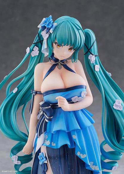 Goddess of Victory Nikke Privaty Banquet Princess 1/7 scale figure wearing flowing blue evening dress with long teal twin-tails.