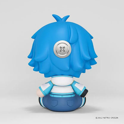 DRAMAtical Murder Huggy Good Smile Aoba figure with blue hair, star-filled eyes, headphones, and a blue-and-white outfit in a seated pose.