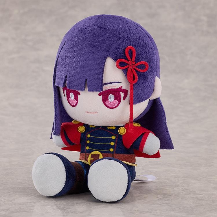 Chained Soldier Punipuni Ren Yamashiro Plushie featuring Ren in a soft chibi-style seated plush design with purple hair, pink eyes, red ribbon, and red-and-black uniform details.