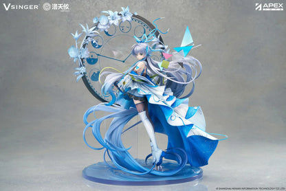 Vsinger Luo Tianyi 12th Anniversary 1/7 scale figure featuring flowing twin tails, layered blue and white dress, and ornate circular backdrop