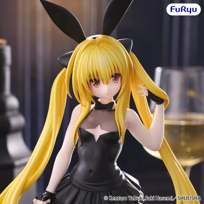 Golden Darkness BiCute Bunnies figure wearing a black bunny outfit with long ears, a layered skirt, fishnet tights, and heeled boots.