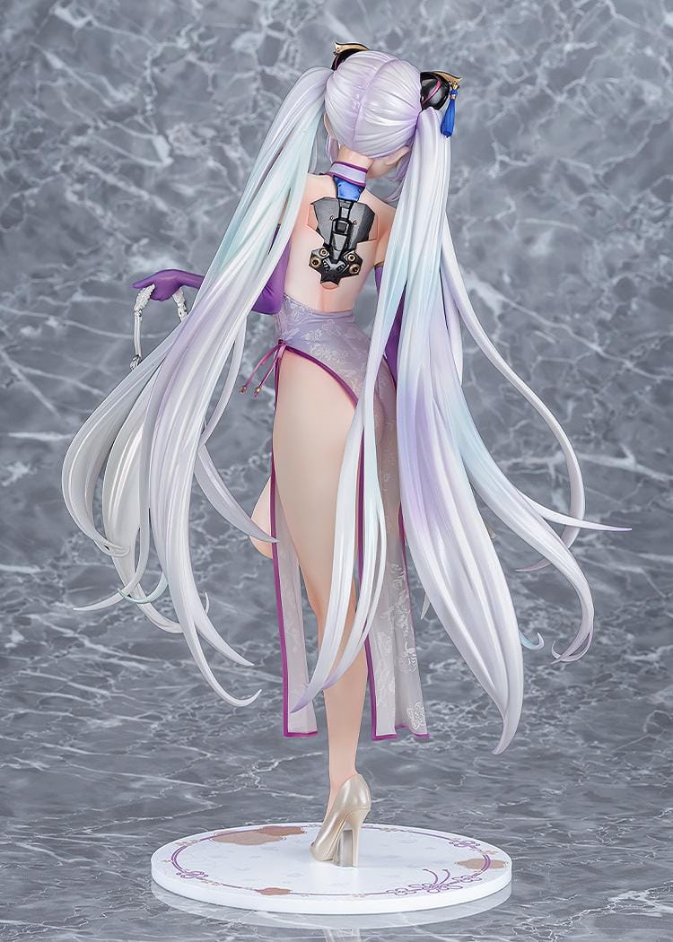 Azur Lane Kearsarge Springtime Monitoring 1/6 Scale Figure featuring long silver hair, an elegant white and purple outfit, handbag, and high heels