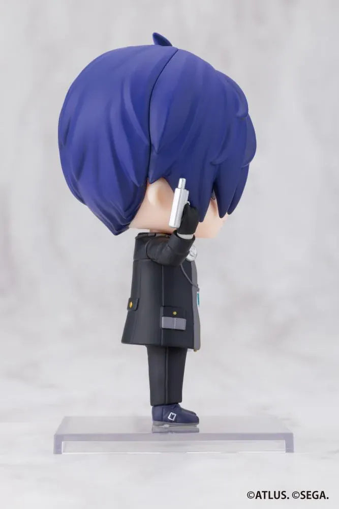 Persona 3 Reload Oshi Works Mini Hero Figure with blue hair, SEES uniform, headphones, and Evoker