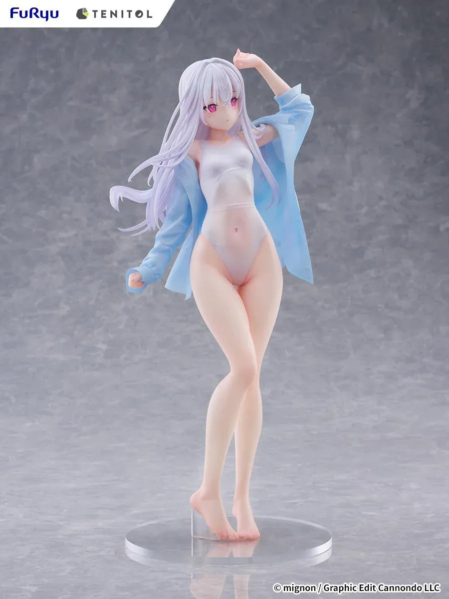 Mignon Works TENITOL Tall Shiro Swimsuit Ver. figure in a white swimsuit with a translucent blue cover-up