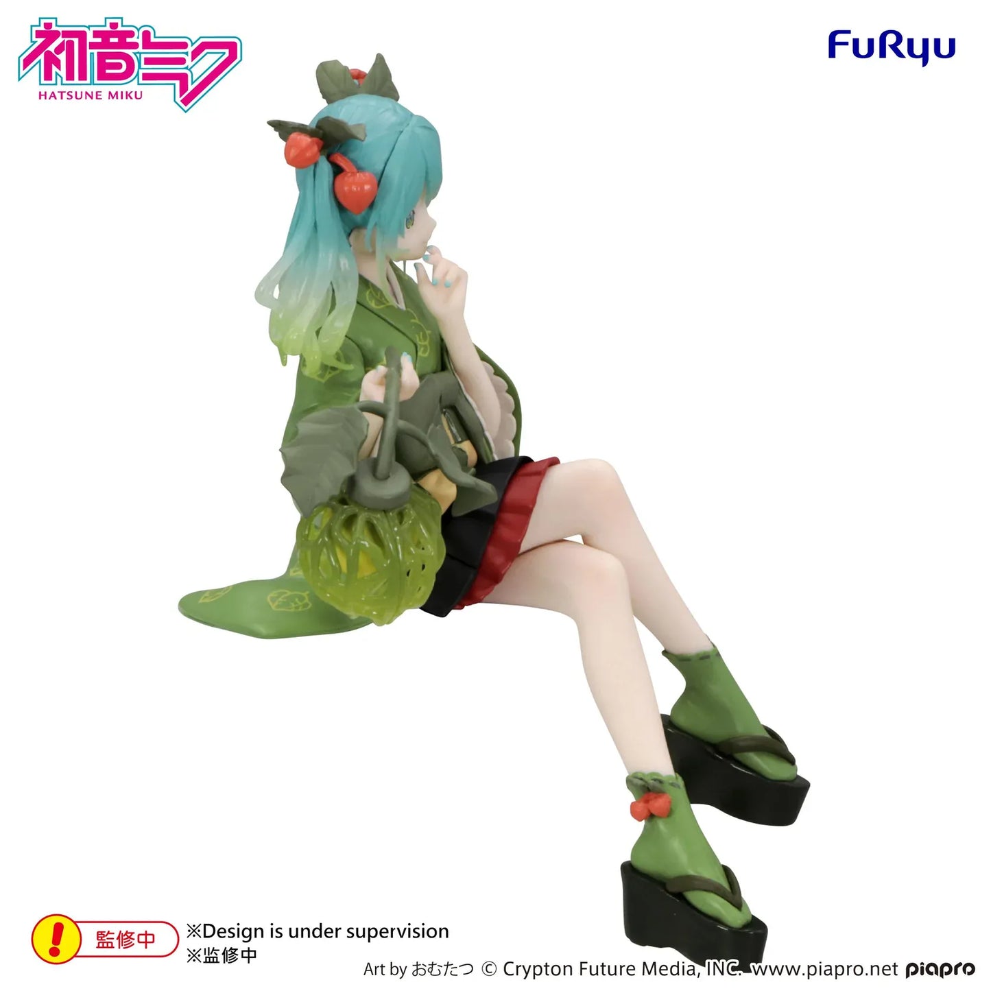 Vocaloid Hatsune Miku Flower Fairy Winter Cherry Green Color Ver Noodle Stopper Figure wearing a green floral-inspired outfit with red berry accents