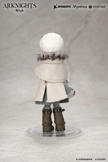 Arknights Rhodes Kids Series Pramanix Non Scale Figure with white hair, animal ears, winter coat, fluffy cape, boots, and bear accessory