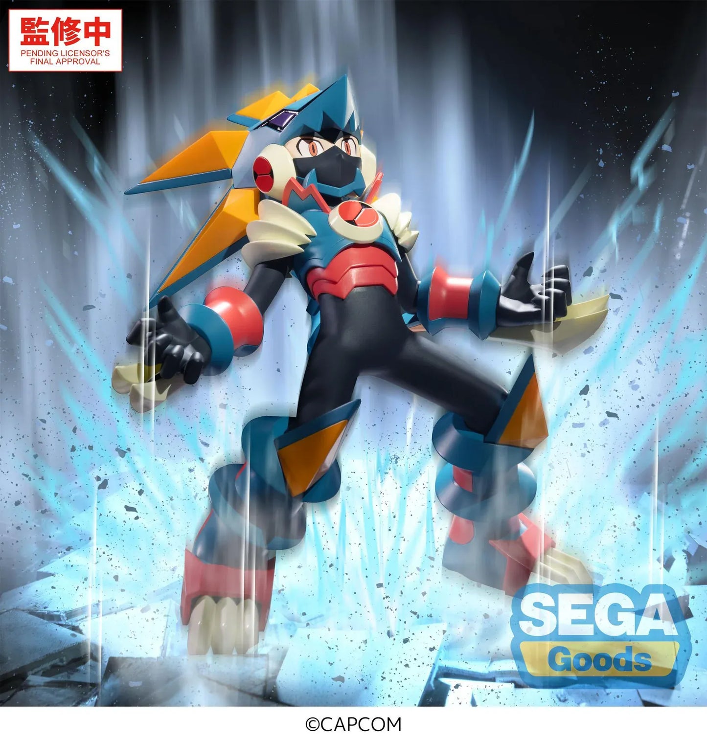 Mega Man Battle Network Luminasta Mega Man Gregar Beast Figure in dynamic pose with colorful armor and clear display base