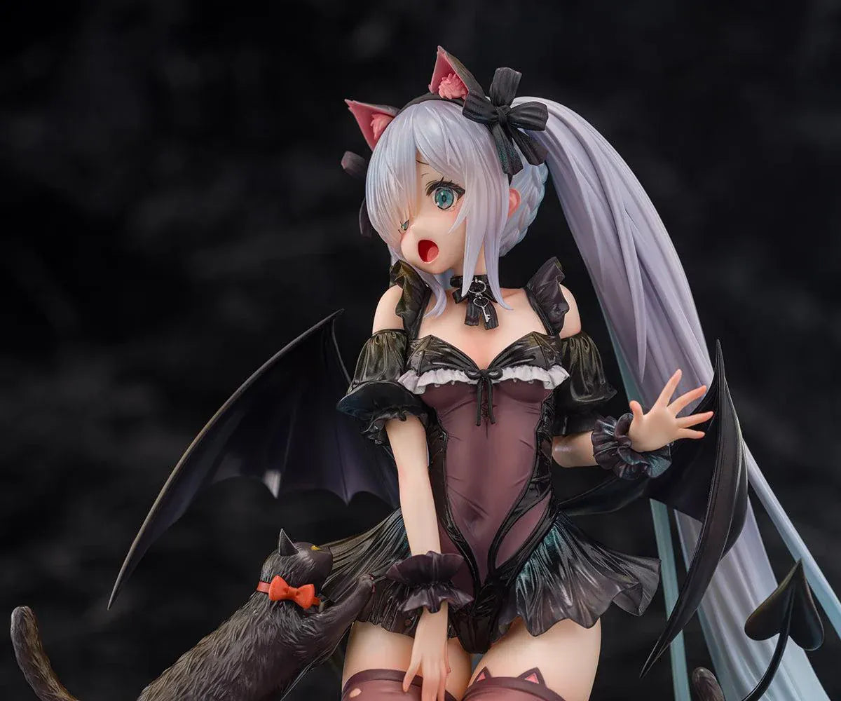 Azur Lane Janus Fright Night Scaredy Cat Ver. 1/7 scale figure featuring Janus in a Halloween-themed gothic outfit with cat ears, bat wings, black cats, and a detailed display base