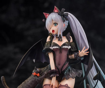Azur Lane Janus Fright Night Scaredy Cat Ver. 1/7 scale figure featuring Janus in a Halloween-themed gothic outfit with cat ears, bat wings, black cats, and a detailed display base