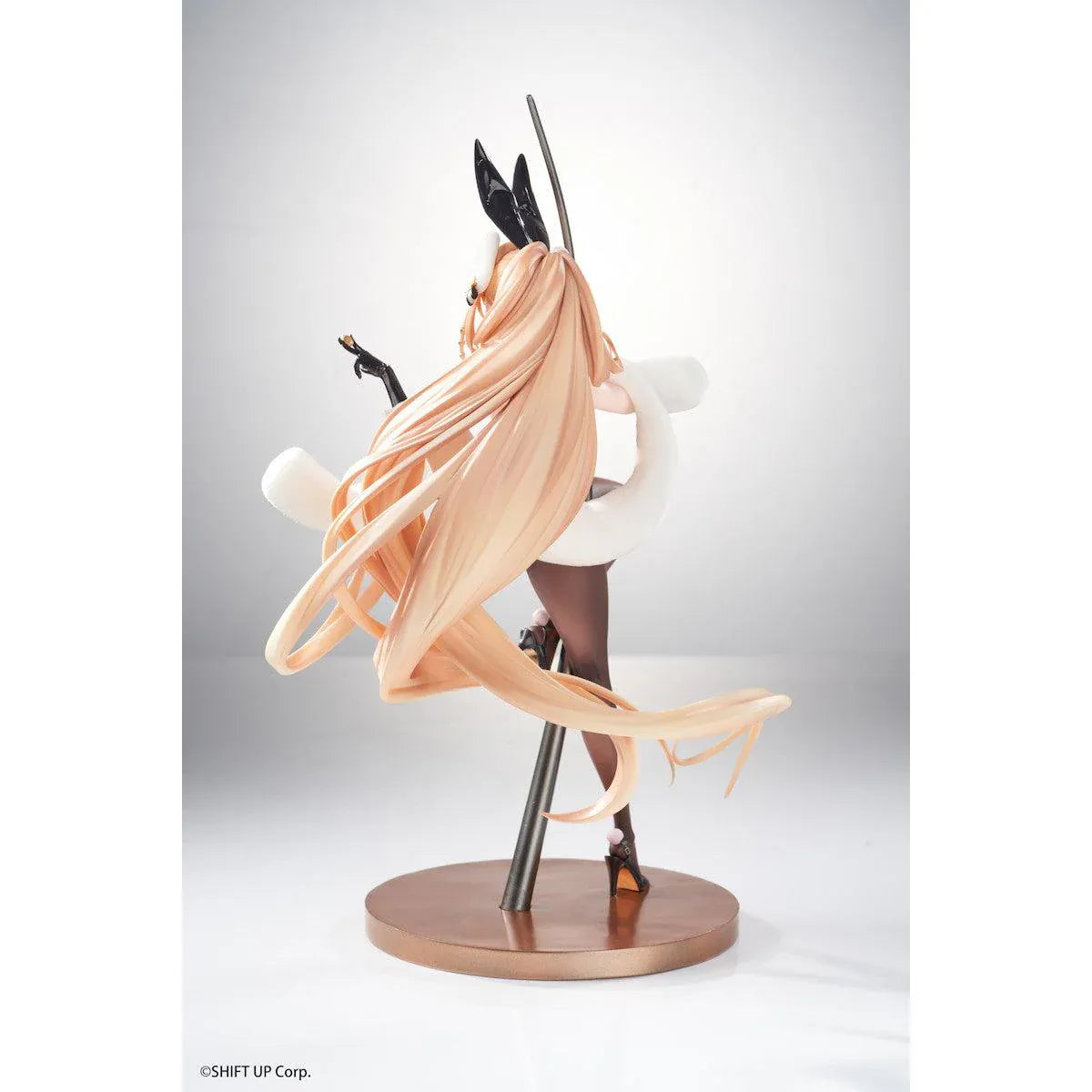 Goddess of Victory Nikke Rupee Lupin Rabbit Deluxe Ver. 1/10 Scale Figure with blonde hair, black bunny ears, rabbit outfit, posing pole, and display base