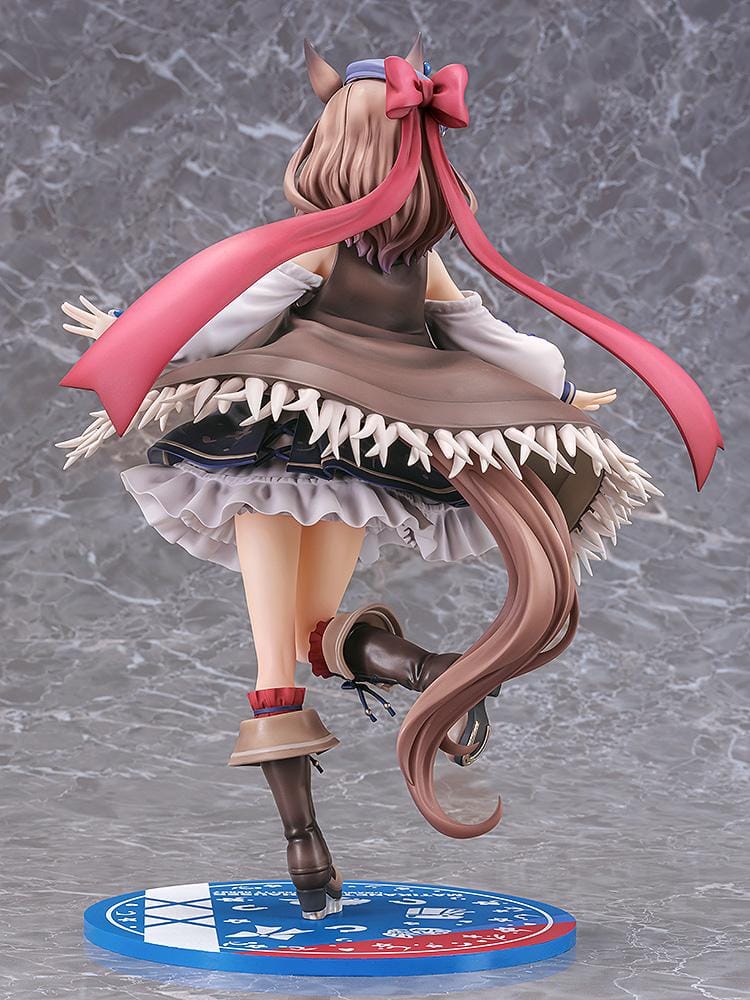 Umamusume Pretty Derby Matikanetannhauser 1/7 scale rerelease figure in a blue-and-red outfit with a flowing cape and themed display base.