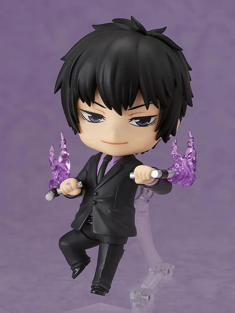 REBORN Nendoroid Kyoya Hibari Ten Years Later Ver figure featuring Hibari in a black suit with crossed arms and serious expression