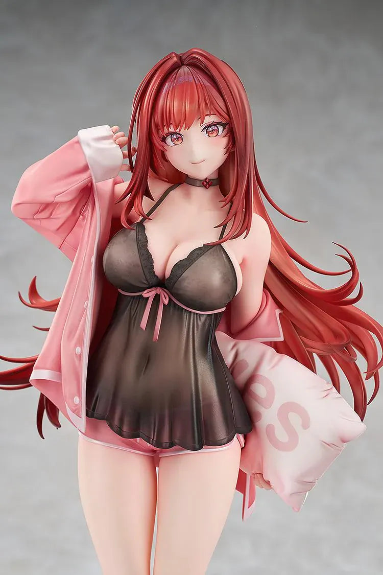 GODDESS OF VICTORY: NIKKE Rapi: Red Hood Cherished Red 1/7 scale figure wearing dark sleepwear and a pink cardigan while holding a pillow.