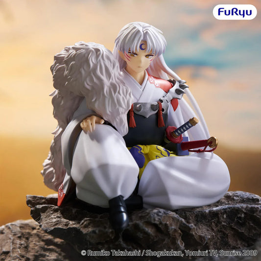 InuYasha Sesshomaru Vol. 2 Noodle Stopper Figure seated in white outfit with armor and fur pelt