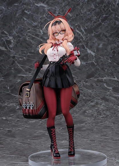 Blue Archive Chinatsu 1/7 Scale Figure featuring Chinatsu with pink hair, glasses, red gloves, halo detail, weapon accessory, and a large bag.