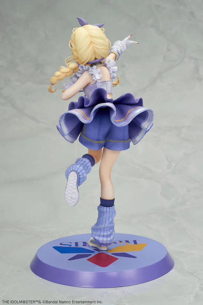 The Idolmaster Gakuen Kotone Fujita Re;IRIS Ver. 1/7 Scale Figure featuring Kotone with blonde twin braids, purple idol outfit, leg warmers, and themed display base.