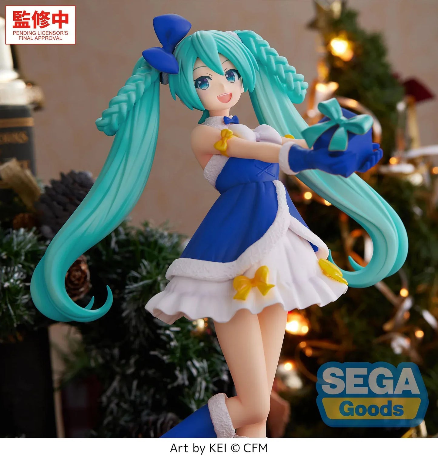 Vocaloid High Premium Figure Hatsune Miku Sapphire Christmas Ver Figure in blue Christmas outfit holding a gift box