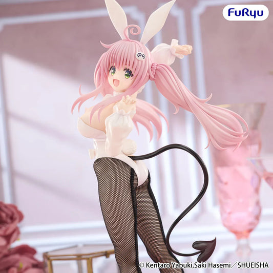 To Love-Ru Darkness BiCute Bunnies Lala Satalin Deviluke figure wearing a white bunny outfit with pink hair, bunny ears, fishnet tights, and a heart-tipped devil tail